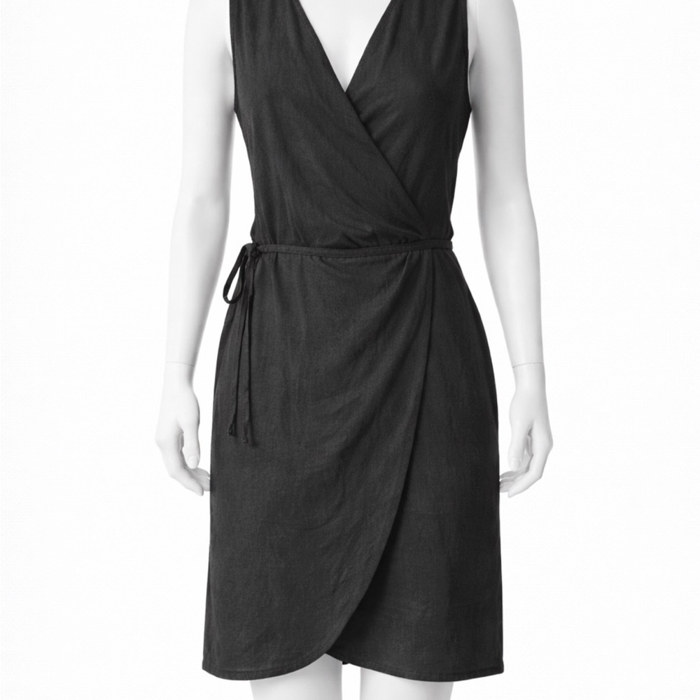 ZARA Linen Wrap Dress Elegant Black Wrap Dress